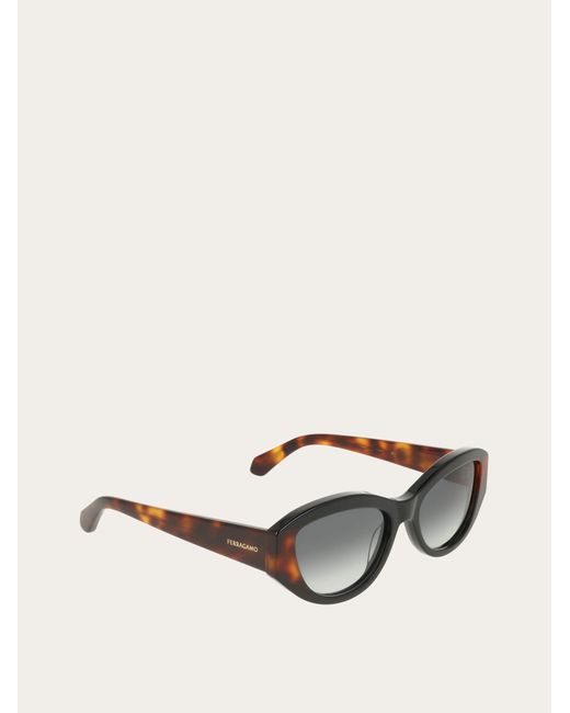 Ferragamo Black Oval Frame Sunglasses