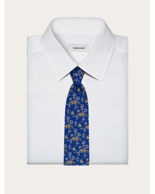 Ferragamo Blue Amazon Print Silk Tie for men