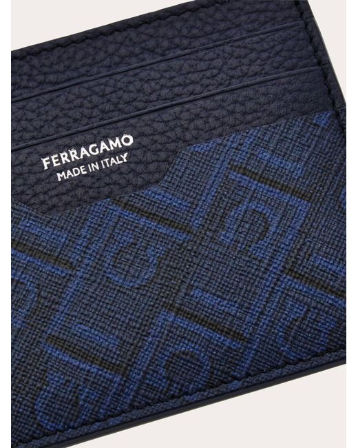 Ferragamo Blue Monogram Credit Card Holder for men