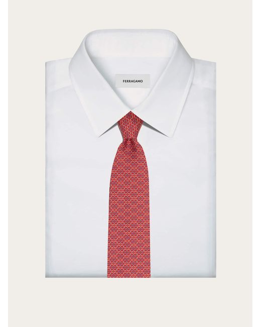Ferragamo Red Gancini Print Silk Tie for men