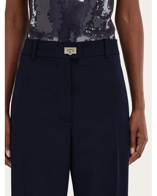 Ferragamo Blue Cashmere Blend Tailored Trouser