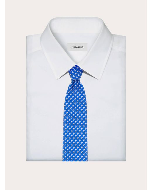 Ferragamo Blue Dolphin Print Silk Tie for men
