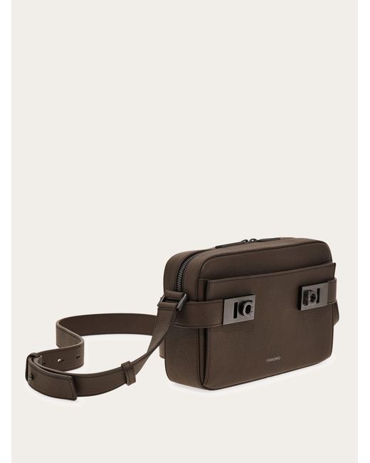 Ferragamo Brown East-West Crossbody Bag With Hug Buckle for men
