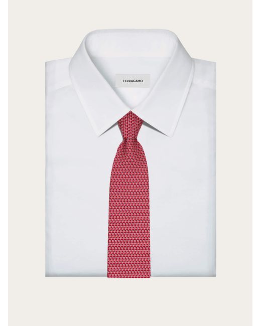 Ferragamo Pink Gancini Tricot Print Silk Tie for men