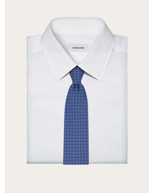 Ferragamo Blue Gancini And Hearts Print Silk Tie for men