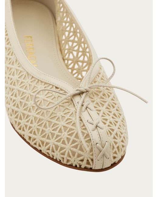 Ferragamo Natural Macramé Lace Ballet Flat