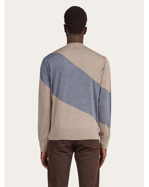 Ferragamo Blue Crew Neck Dual Tone Sweater for men