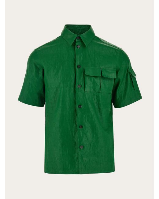 Ferragamo Green Coated Linen Utility Shirt for men