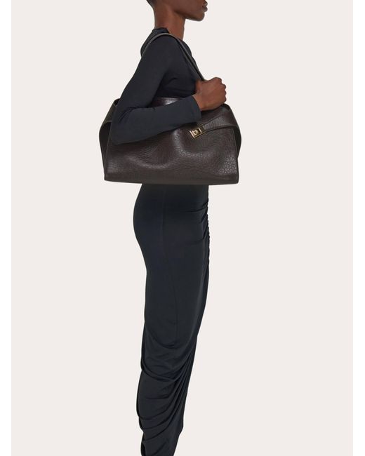 Ferragamo Black Damen Zweifarbige Schultertasche Hug Soft (L)
