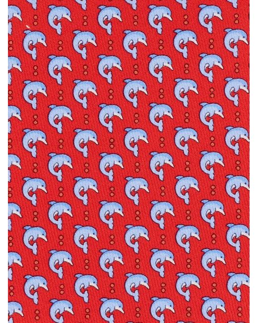 Ferragamo Red Men Dolphin Print Silk Tie for men
