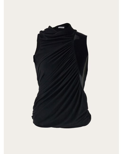 Ferragamo Black Sleeveless Top With Leather Insert
