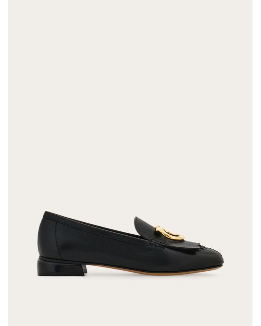 Ferragamo Black Maxi Gancini Loafer With Fringe Detail