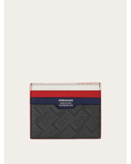 Ferragamo Blue Monogram Credit Card Holder for men