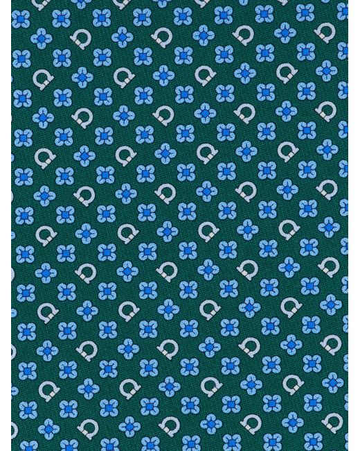 Ferragamo Blue Gancini Flower Print Silk Tie for men