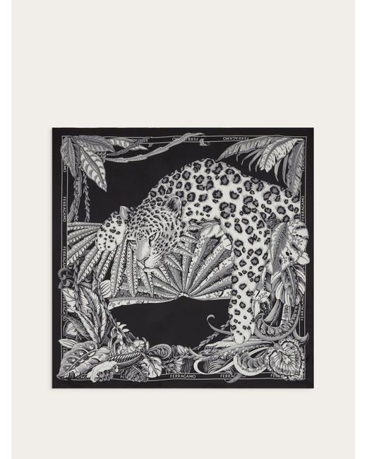 Ferragamo Gray Animalier Print Silk Foulard