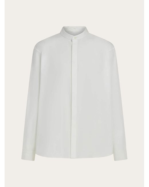 Ferragamo White Stretch Poplin Cotton Shirt With Adjustable Collar for men