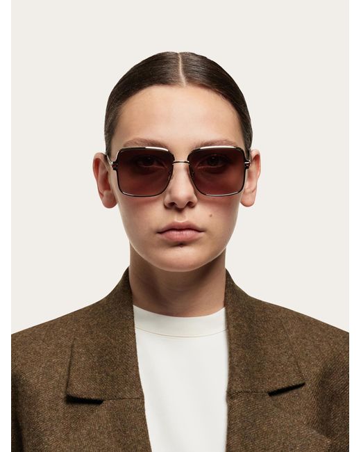 Ferragamo Brown Rectangular Frame Sunglasses