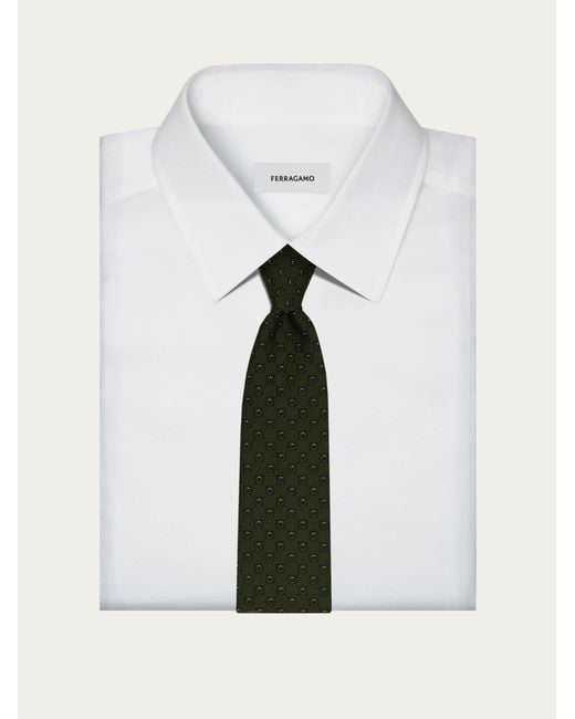 Ferragamo Green Gancini Silk Jacquard Tie for men