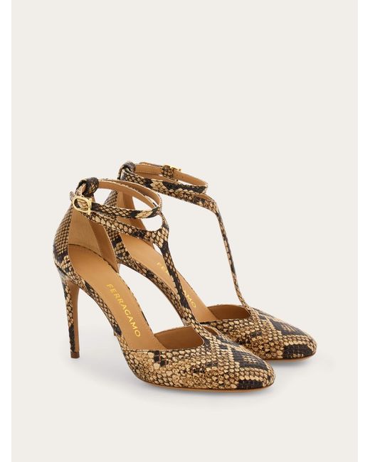 Ferragamo White T-Strap Stiletto Pumps