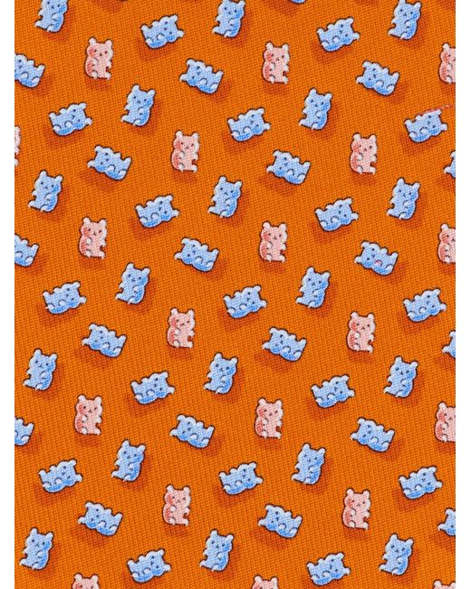 Ferragamo Orange Teddy Bear Print Silk Tie for men