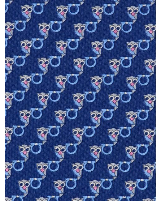 Ferragamo Blue Owl Print Silk Tie for men