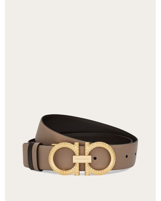 Ferragamo Natural Knurled Gancini Reversible And Adjustable Belt