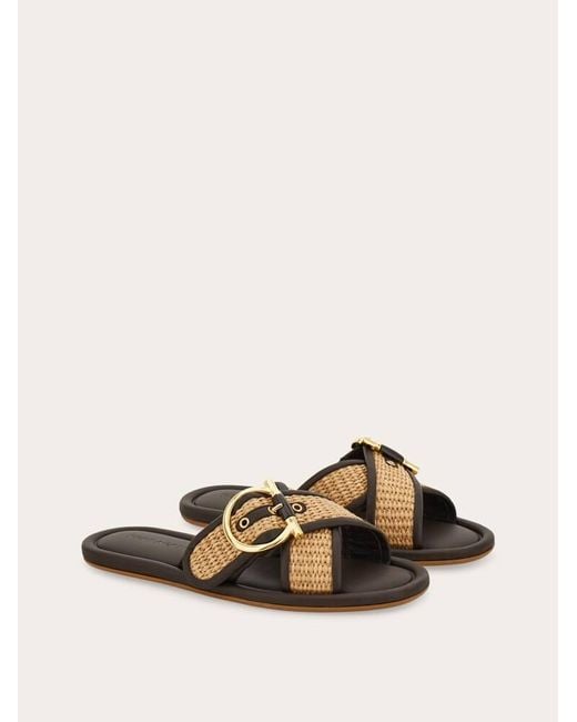 Ferragamo Multicolor Double Strap Gancini Ornament Slide