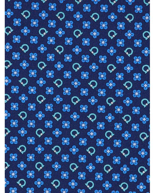 Ferragamo Blue Gancini Flower Print Silk Tie for men