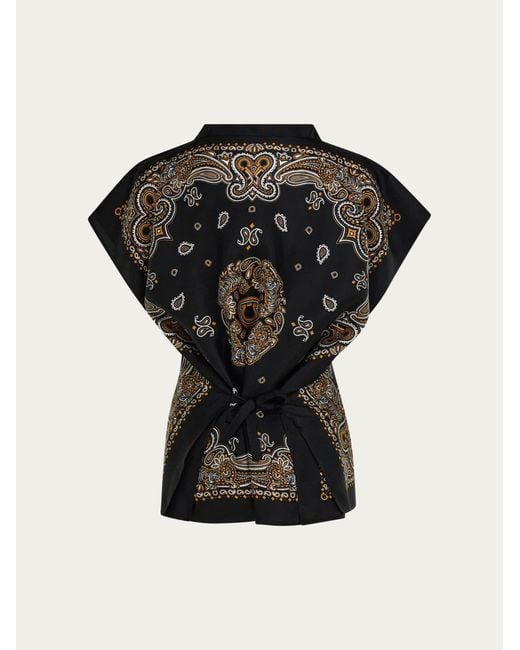 Ferragamo Black Arabesque Print Poncho