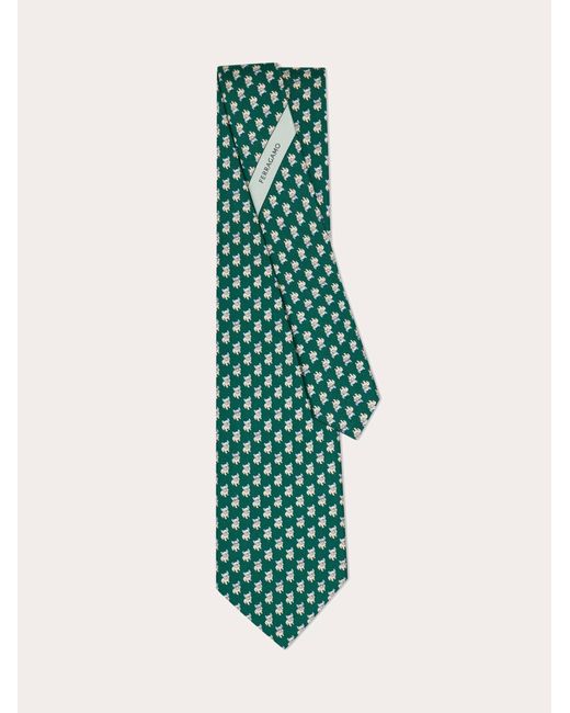 Ferragamo Green Bulldog Print Silk Tie for men