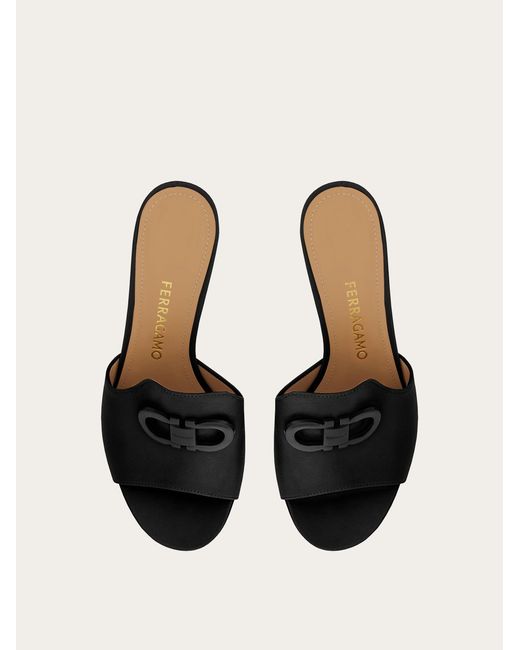 Ferragamo Natural Mid Heel Slide With Gancini Buckle .5