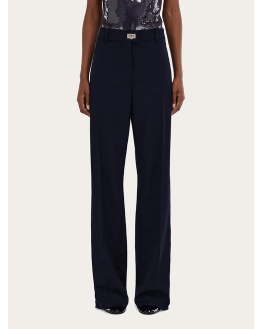 Ferragamo Blue Cashmere Blend Tailored Trouser