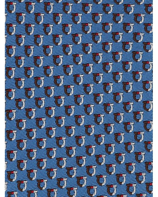 Ferragamo Blue Bicolor Gancini Jacquard Tie for men
