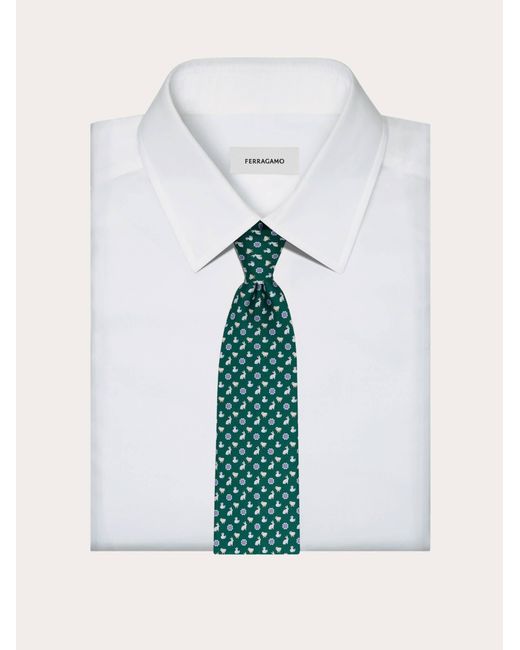 Ferragamo Green Charms Print Silk Tie for men