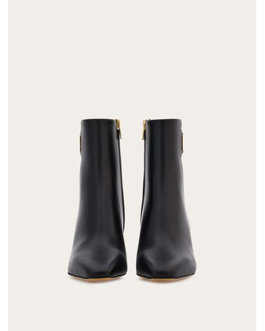 Ferragamo Black Ankle Boot With Golden Tab
