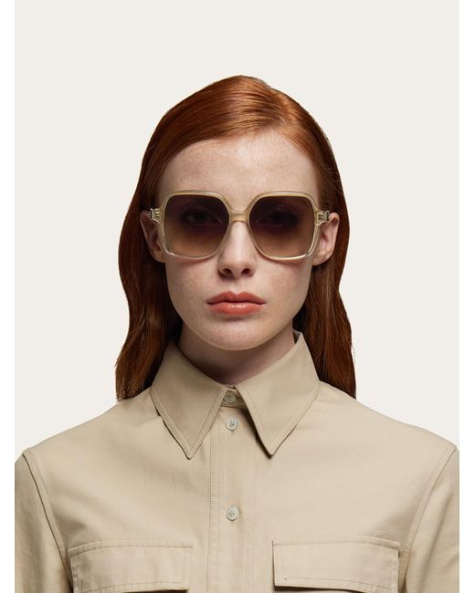 Ferragamo Natural Square Frame Sunglasses
