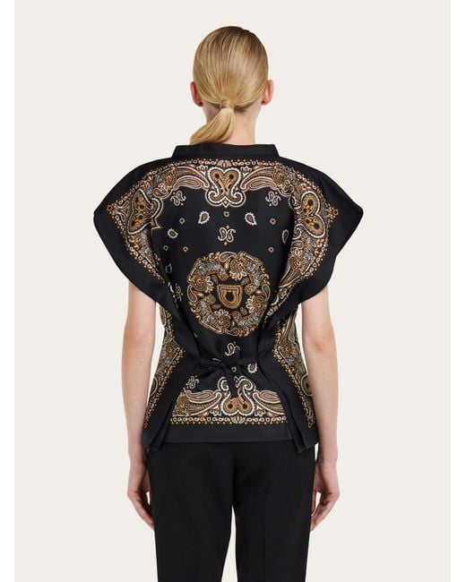 Ferragamo Black Arabesque Print Poncho