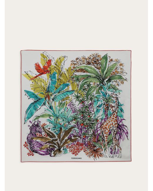 Ferragamo Multicolor Damen Seidenhalstuch mit Dschungel-Print
