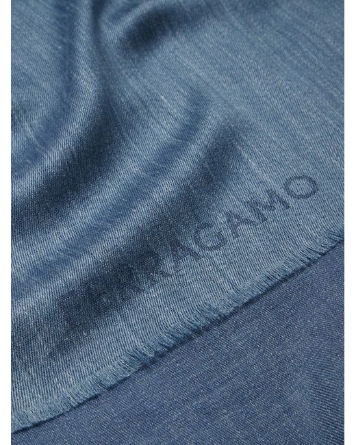 Ferragamo Blue Cashmere-Blend Jacquard Scarf for men
