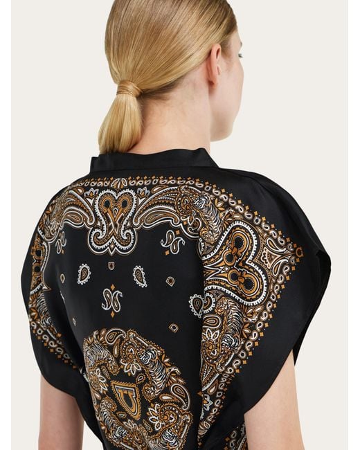 Ferragamo Black Arabesque Print Poncho