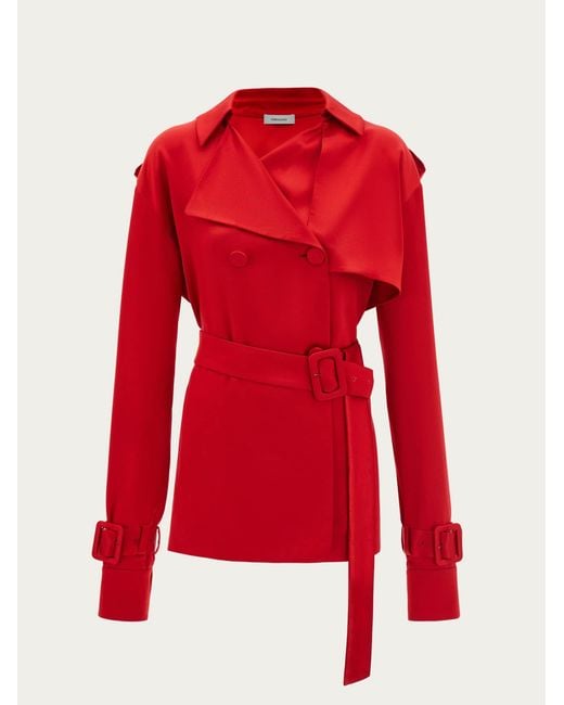 Ferragamo Red Short Satin Trench