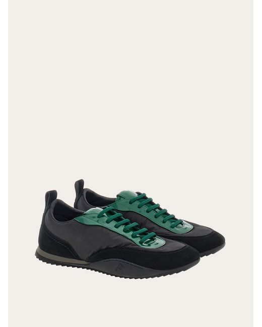Ferragamo Black Sneaker With Patent Leather Trim