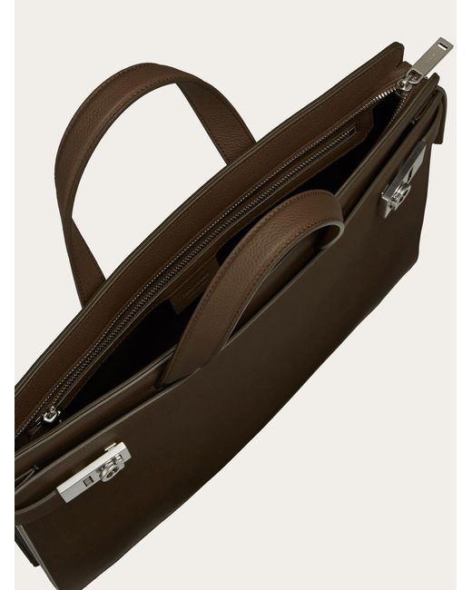 Ferragamo Brown Briefcase With Gancini Buckles for men