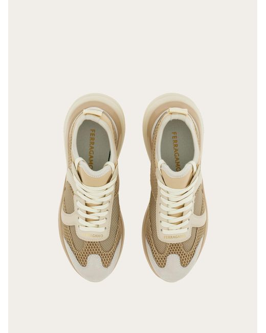 Ferragamo Natural Gancini Sneaker With Mesh Detail .5