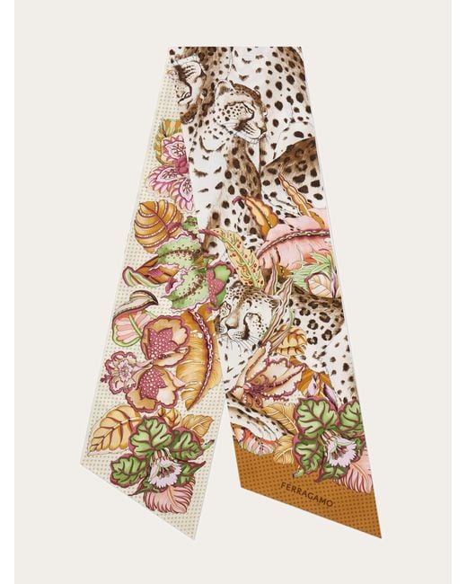 Ferragamo White Cheetahs Print Silk Bandeau