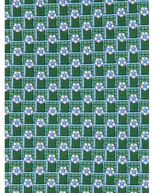 Ferragamo Green Football Print Silk Tie for men