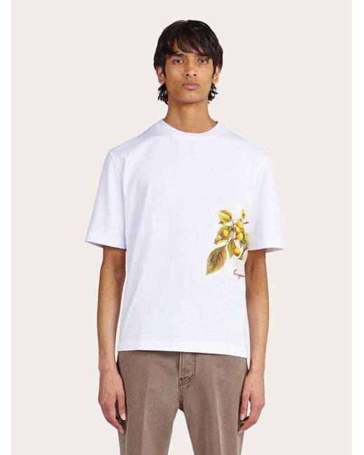 Ferragamo White Short Sleeved T-shirt With Botanical Print for men