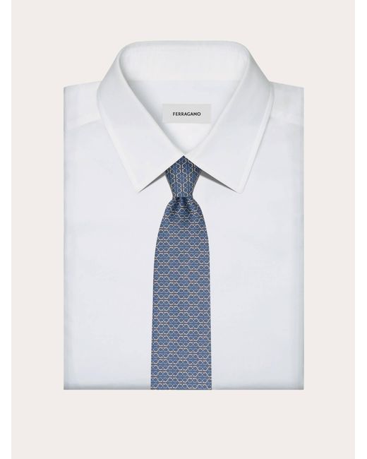 Ferragamo Blue Gancini Print Silk Tie for men