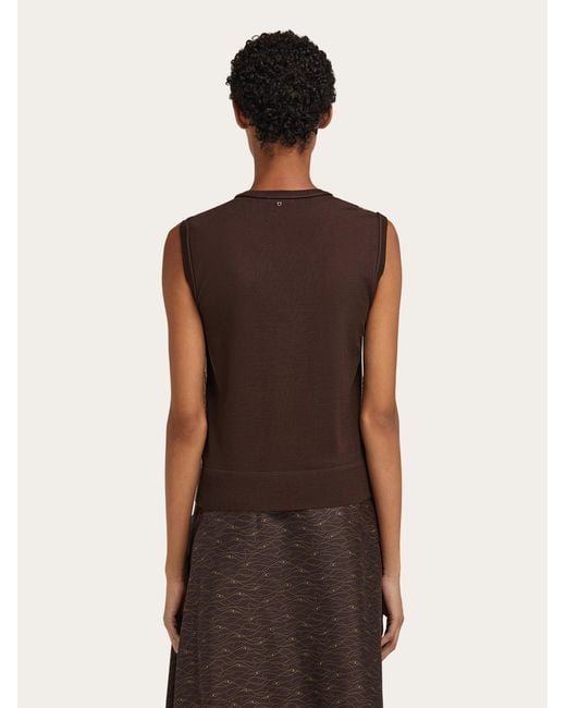 Ferragamo Brown Knitted Top With Silk Panel Detail