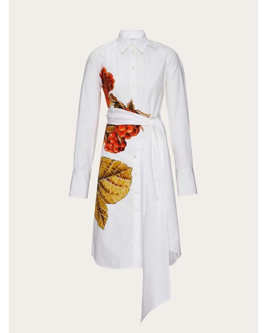 Vestido camisero con estampado botánico Ferragamo de color White